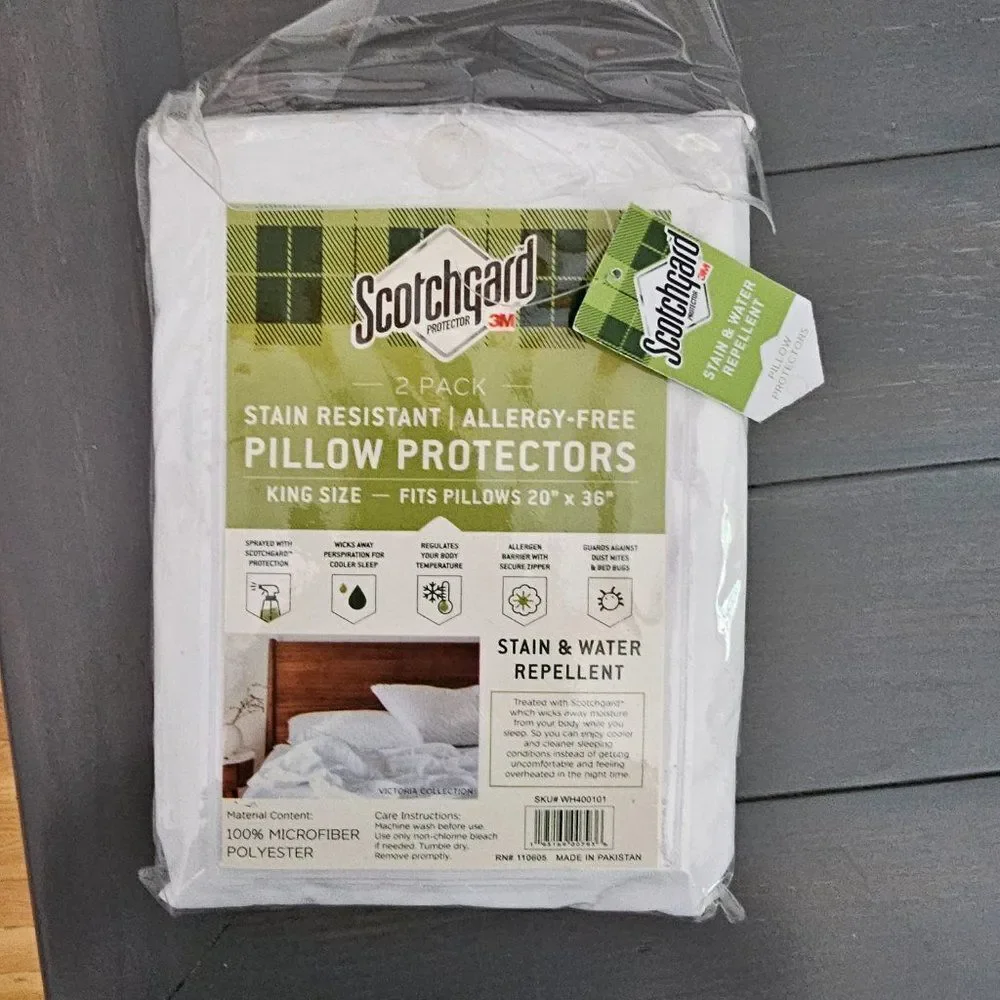 3M Scotchgard Pillow Protector Stain Resistant Allergy Free King Size Pack of 2